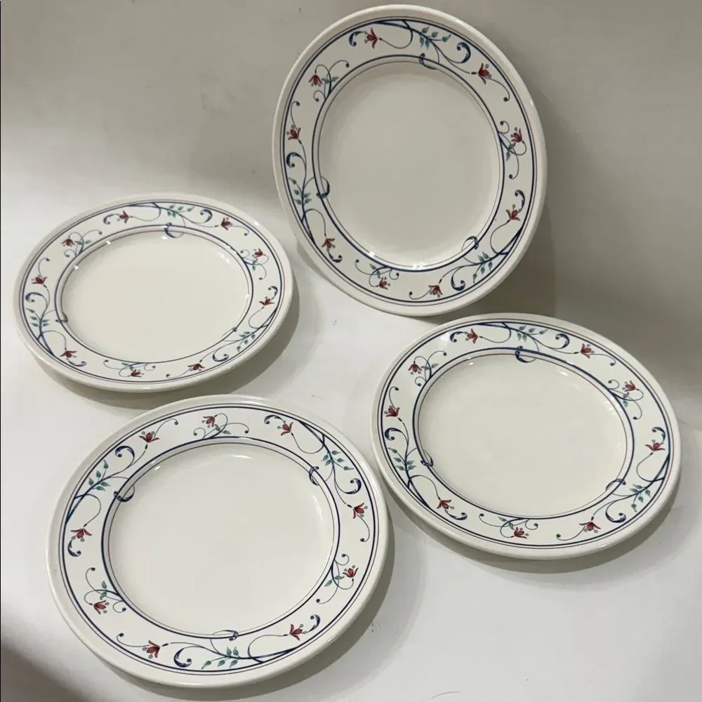 Mikasa Intaglio Cac20 Annette Floral Salad Appetizer 4 Saucers Blue Red Accents
